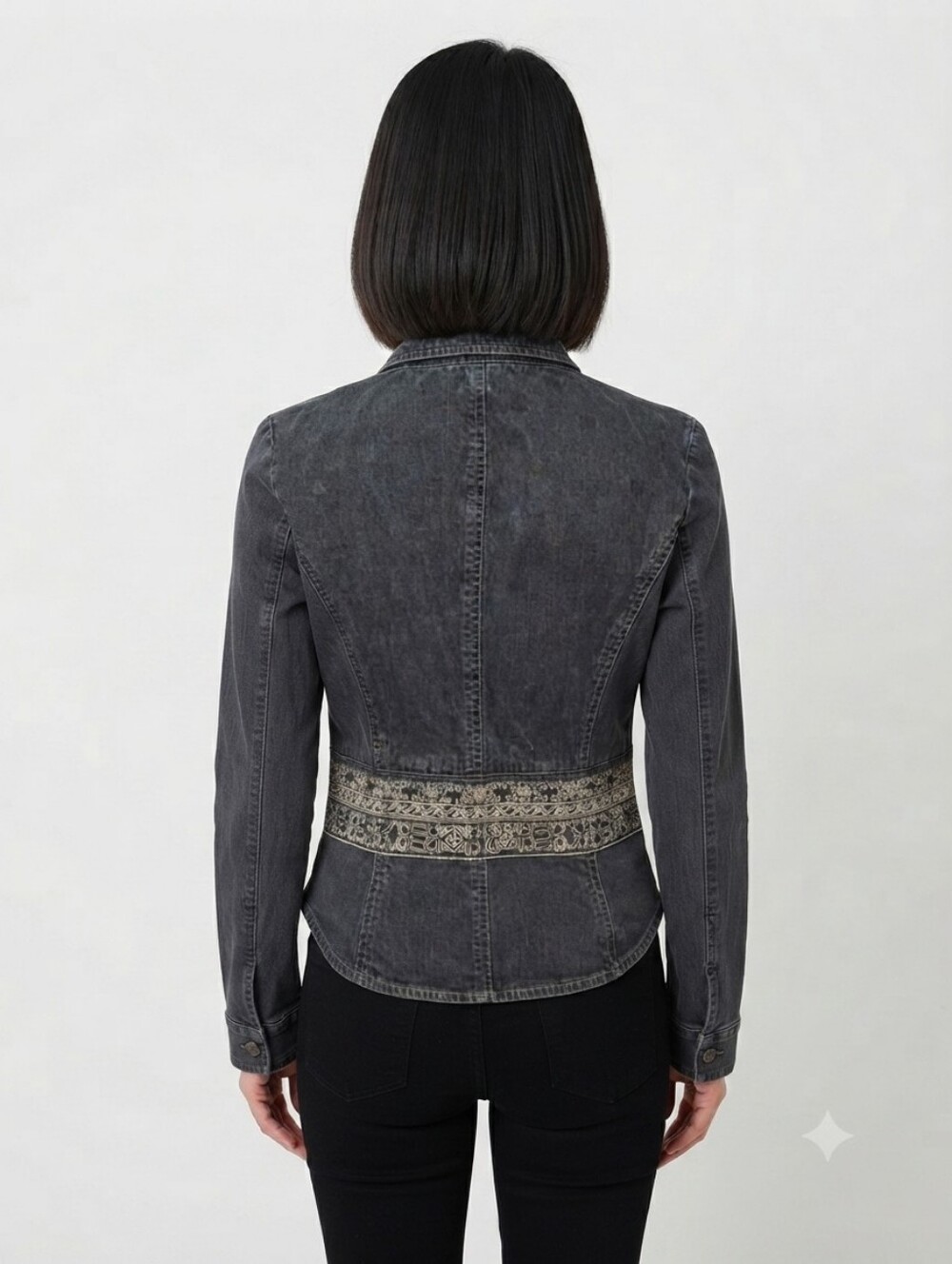 Bandolino Women's Black Vintage Embroidered Zip-Up Jean Jacket Size 6 (Small) - Picture 8 of 11